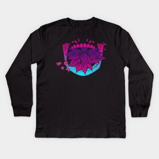 Sugar Skull with Coca Leaves Yoga Lotus Vaporwave Kids Long Sleeve T-Shirt